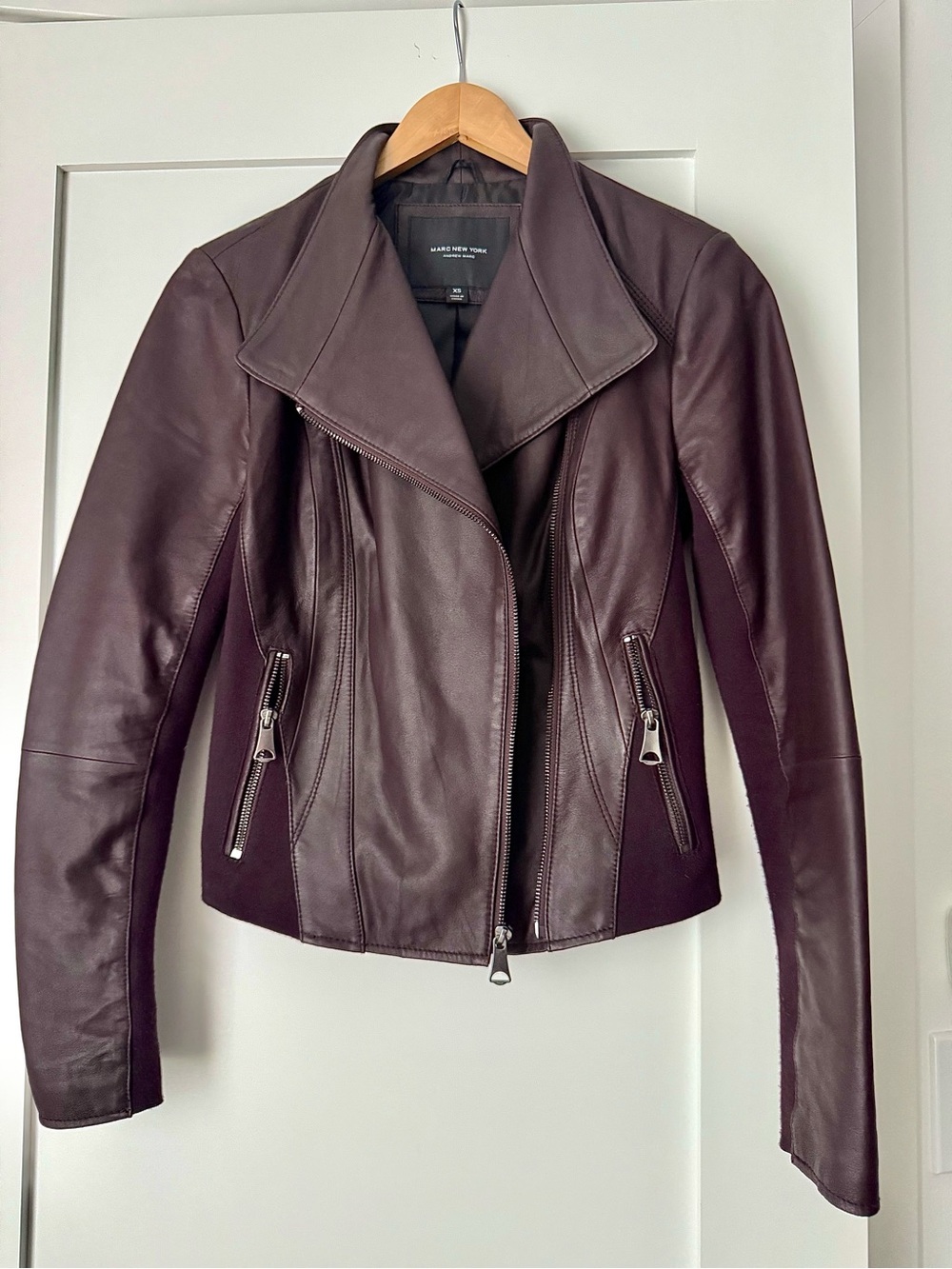 Marc New York Plum Leather Moto Jacket with Zip Pockets